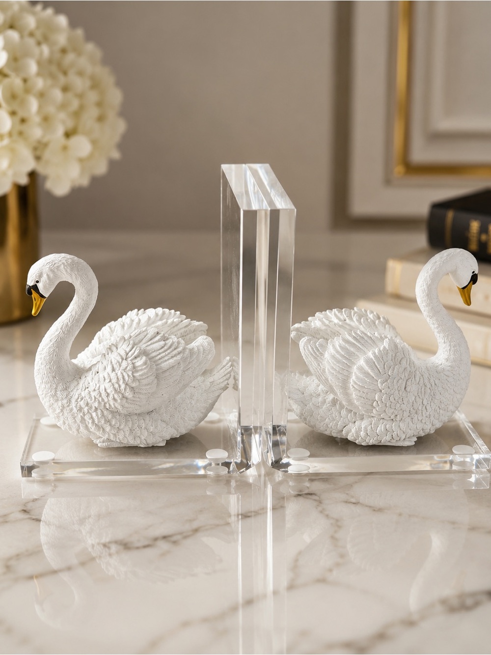 White Swan Decorative Bookends - Pair